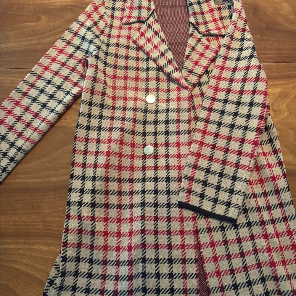 Kasper Red and Black Plaid Trench Coat
